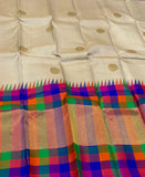Damayanti , Pure Kanchipuram Silk Hand Woven 2G Pure Zari KORVAI temple multi checks hand weaving Jari Butta rich Pallu with contrast blouse-SMCACHI001