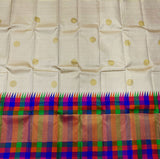 Damayanti , Pure Kanchipuram Silk Hand Woven 2G Pure Zari KORVAI temple multi checks hand weaving Jari Butta rich Pallu with contrast blouse-SMCACHI001