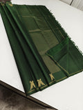 Harini , Bottle Green Shade Pure kanchipuram silk saree handwoven with 2 g pure jari traditional pattern-SACHI001BG