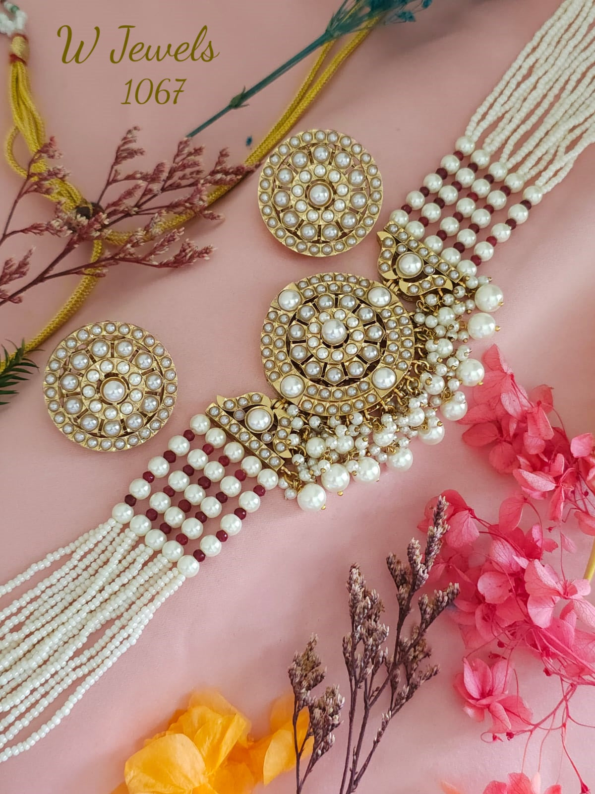 Bollywood Diva Kriti Sanon Inspired Pearl Choker Necklace Set for