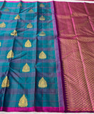 Sharmila , elegant&nbsp; Peacock Blue and Purple Color Combination Kanjeevaram Silk Saree for Women -SACHI001PBP