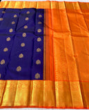 Sursundari , elegant Blue and Orange Color Combination Kanjeevaram Silk Saree for Women -SACHI001BO