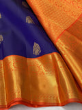 Sursundari , elegant Blue and Orange Color Combination Kanjeevaram Silk Saree for Women -SACHI001BO