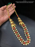 Gajagamini , elegant Matt Gold Finish Layered Elephant Designer Necklace with Pearls and Corals-SHAKI001LNPC