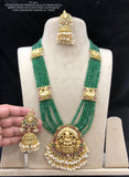 Shakuntala , Antique Finish Premium Brass Metal Kemp Stone Exclusive Green Agate Beads Necklace  Set-SHAKI001AN