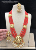 Chandravadana , Antique Finish Premium Brass Metal Kemp Stone Exclusive Coral Beads Necklace Set-SHAKI001CN