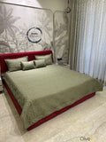 Olive Green Shade Herclux Premium Designer Quilted Bedcover Set -PREET001OG