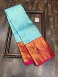 Arunima , elegant Blue and Red Shade Kanjivaram Silk Saree for Women - SACHI001BR