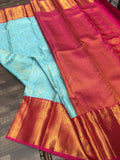 Arunima , elegant Blue and Red Shade Kanjivaram Silk Saree for Women - SACHI001BR