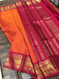 Shashini , Elegant Red and Orange color combination Kanjeevaram Silk Saree for Women -SACHI001KSC