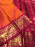 Shashini , Elegant Red and Orange color combination Kanjeevaram Silk Saree for Women -SACHI001KSC