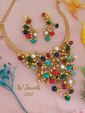 Susannah , elegant Antique Finish Navratan Necklace Set for Women -SONAM001NR