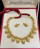 Marathaka , Matte Gold Finish Necklace Set with Green Kemp stones -SHYAM001GS