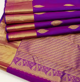 Durgamoha , Majenta shade Kanjivaram Silk Saree with Golden Zari and Motifs-SACHI001MS