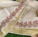2025 Onam Elegance&nbsp; , Kerala Tissue Cotton Saree with cutwork design with Blouse -DEEP001KTC