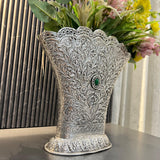 Set of 2 , Exclusive German Silver Hand Engraved Flower Vase for Decorating Your Puja Room This Janmashtami 2025-AKSH001FV