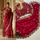 NEW BOLLYWOOD SUPERHIT DESIGN LAUNCHING SEQUINS CRUSH PLEATED SAREE-SSS001BR