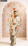 White and Black Japan Satin Fancy Saree for women -DF001JS
