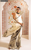 White and Black Japan Satin Fancy Saree for women -DF001JS