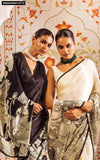 White and Black Japan Satin Fancy Saree for women -DF001JS