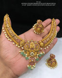 Sharmika , Elegant Matt Gold Finish Temple Necklace set for women -SHYAM001TN