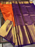 Leela , Orange and Purple Shade Combination elegant Kanchipuram handloom pure silk saree for women -SACHI001KS