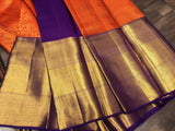 Leela , Orange and Purple Shade Combination elegant Kanchipuram handloom pure silk saree for women -SACHI001KS