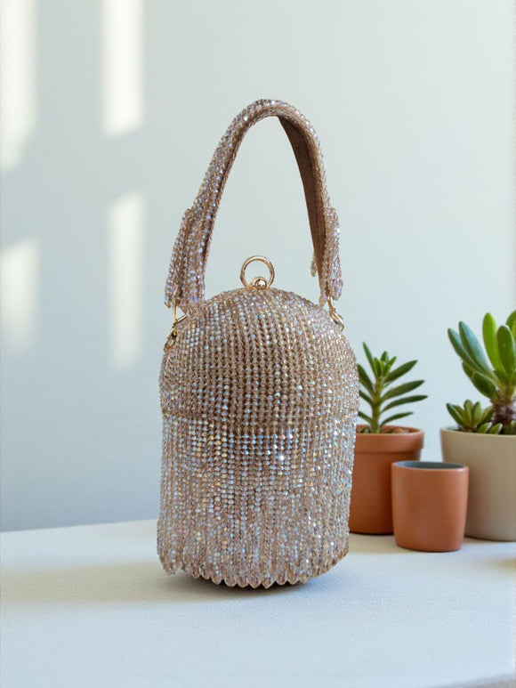 Premium Crystal Ball Bucket Bag Clutch for Women -AKSH001GSA