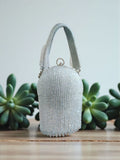 Pearl White Premium Crystal Ball Bucket Bag Clutch for Women -AKSH001PWC