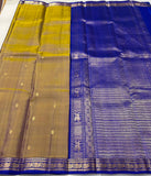 Revathy , Traditional Mustard Green and Indigo Blue Shade Combination Kanjeevaram Silk Saree for Women -SACHI001MI