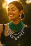 Aparna , elegant Layered Green stone Necklace with American Diamond Fusion -JAYDU001FNS