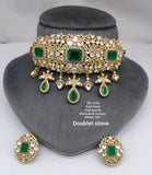 Tamannah , Gold Finish Moissonite Stone Studded Choker Necklace Set for Women -JAYDU001MC