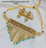 Ambika , elegant Matte Gold Finish Goddess Lakshmi Design Choker Necklace Set for women -SHAKI001LC