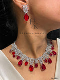 Rosanna , Platinum Finish  Diamond necklace Set with Deep Ruby Stones -SANDY001RN