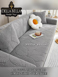 Grey Shade  Beautiful Leaf Design Jacquard Elastic Fitted Sofa Cover Set -CT001SCG