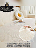 Cream Shade Beautiful Leaf Design Jacquard Elastic Fitted Sofa Cover Set -CT001SCC