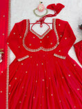 Sh T Launching New&nbsp; Showcasing&nbsp; Premium Brand Wear Red Georgette Anarkali Suit with Duppatta -TREND001RA