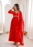 Sh T Launching New&nbsp; Showcasing&nbsp; Premium Brand Wear Red Georgette Anarkali Suit with Duppatta -TREND001RA