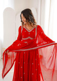 Sh T Launching New&nbsp; Showcasing&nbsp; Premium Brand Wear Red Georgette Anarkali Suit with Duppatta -TREND001RA