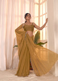 Mehek Mustard Green Beautiful Georgette Saree for women -OM0001MG