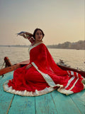 Red Lady , Beautiful Red Saree with Original Hand Charkhi Gotta Patti Work&nbsp; with Fully Stitched Blouse-SKLCC001RL