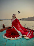 Red Lady , Beautiful Red Saree with Original Hand Charkhi Gotta Patti Work&nbsp; with Fully Stitched Blouse-SKLCC001RL