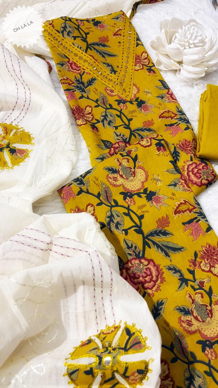 Elegant Yellow Cotton Salwar Suit material for women -SARA001SS –