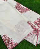 Christmas Special , Elegant Chanderi saree with matching blouse, featuring intricate cutwork floral detailing-DEEP001CS