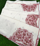 Christmas Special , Elegant Chanderi saree with matching blouse, featuring intricate cutwork floral detailing-DEEP001CS