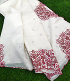 Christmas Special , Elegant Chanderi saree with matching blouse, featuring intricate cutwork floral detailing-DEEP001CS