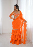 Orange Shade Ruffle Saree with Sequins Work for Women -SSS001ORS