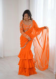 Orange Shade Ruffle Saree with Sequins Work for Women -SSS001ORS