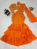 Orange Shade Ruffle Saree with Sequins Work for Women -SSS001ORS