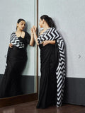 Black Beauty , Vidya Balan Inspired  Bollywood Replica Japan Satin Saree for women -TANVI001BR